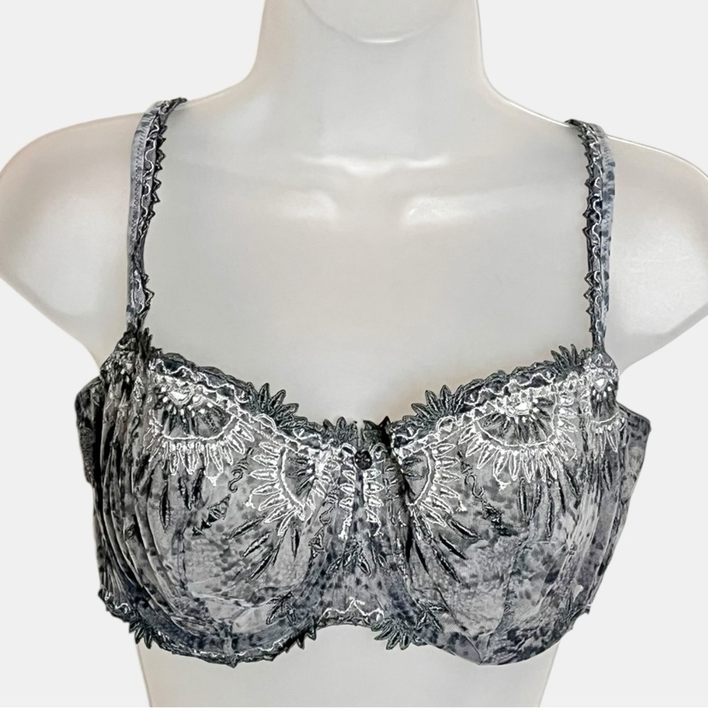 CHANTELLE Gray Underwire Lace Balconette Bra - Size 36DDD 36F coquette feminine
